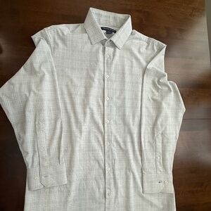 MIZZEN+MAIN Leeward Performance Dress Shirt –White/Blue Plaid Mens L Classic Fit